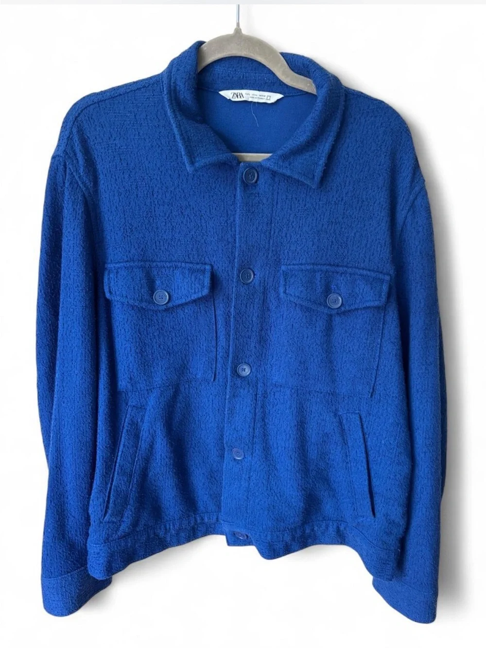 Zara Blue Textured Overshirt Shacket Utility Jacket Large